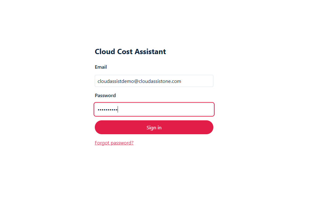 The Cloud Cost Assistant sign-in screen