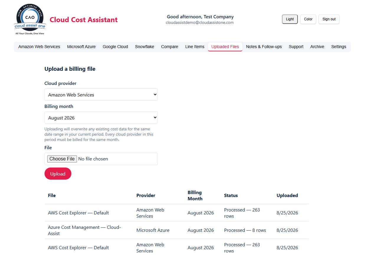 Uploading a custom Excel billing sheet for analysis